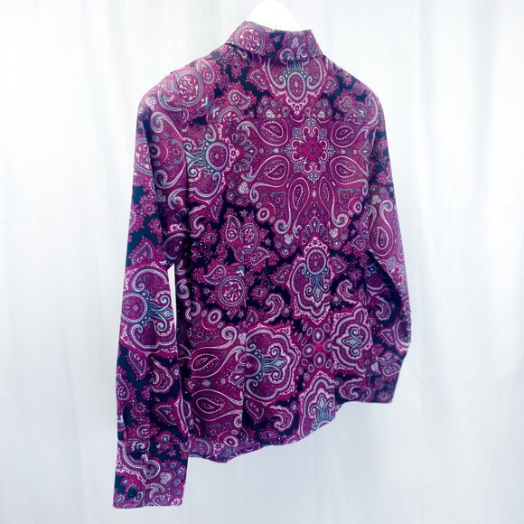 Ann Taylor Top Women's Paisley Taylor Fit Shirt Petite - Picture 4 of 14